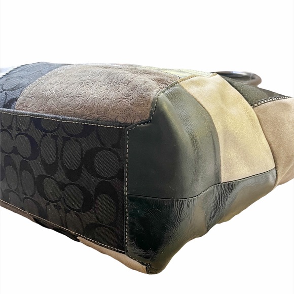 Coach Large  Black/Gold/Tan Mixed Leather Patchwork Tote - Picture 10 of 13